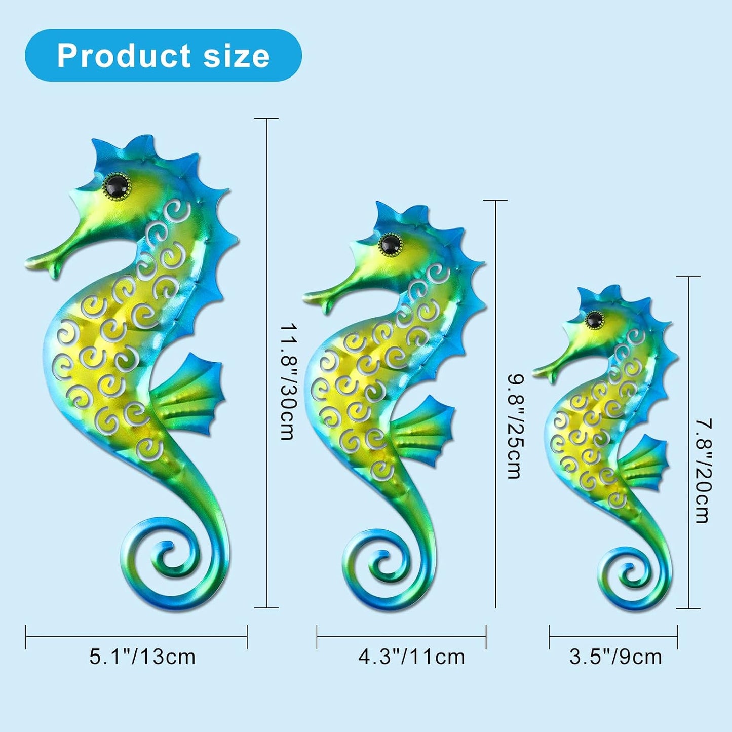 Caballito de mar decoración pared baño dormitorio pack 3
