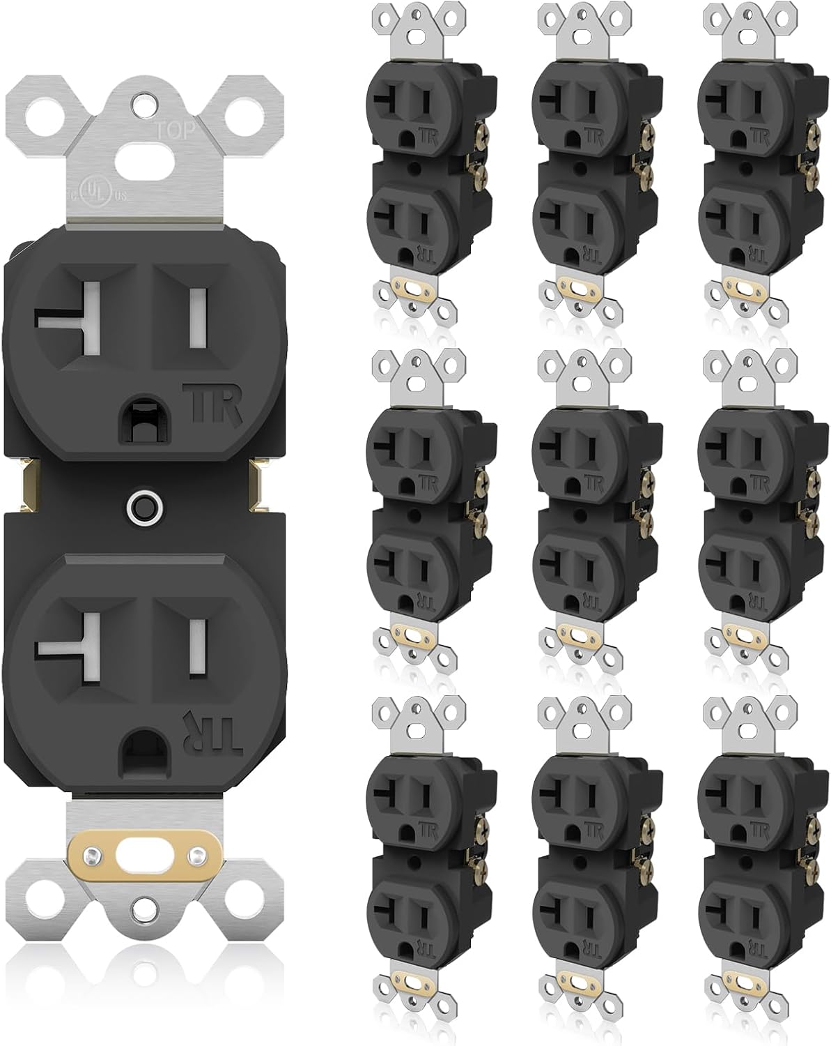 Toma corriente dúplex negra 20A 125V 10 pzas cert UL