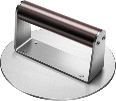 Prensa hamburguesas acero inox 6.3pulg mango madera parrilla