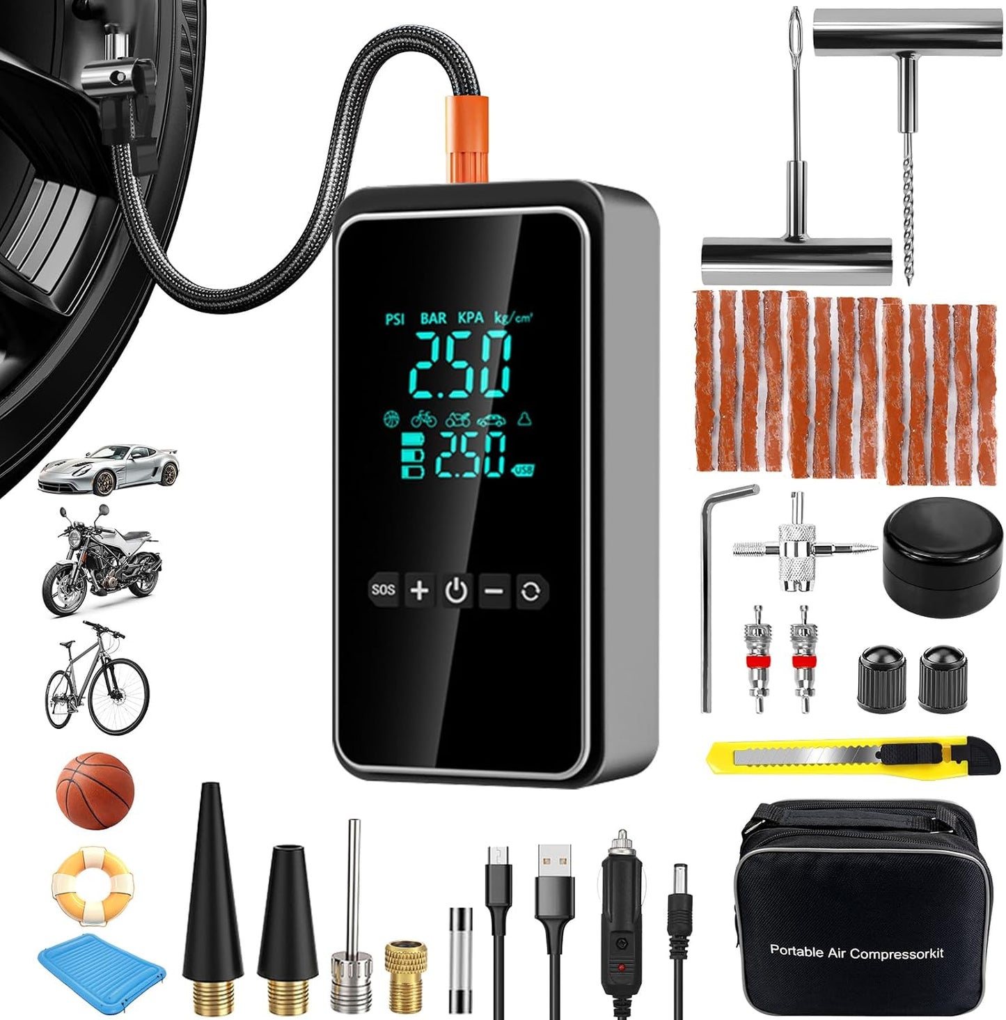 Inflador neumáticos compresor aire 150 PSI con LCD
