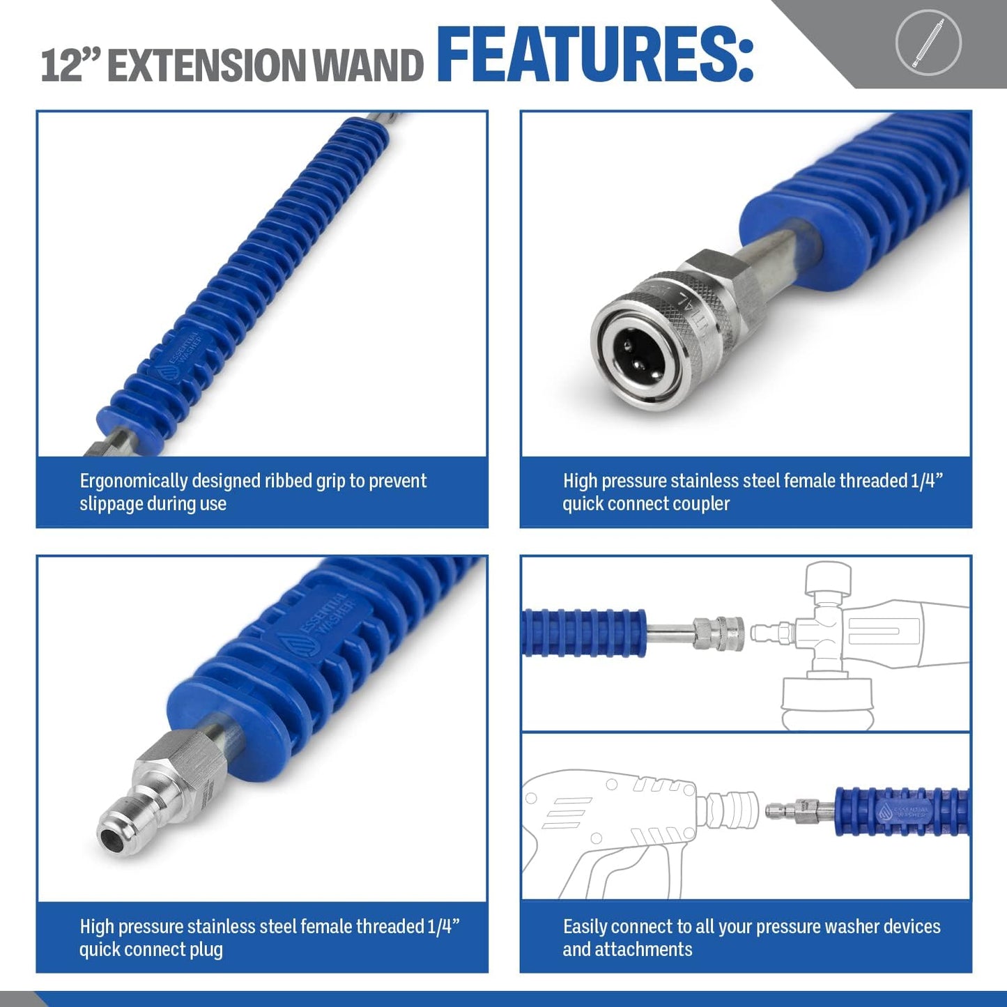 Varita extensión lavadora presión 12pulg acero inox