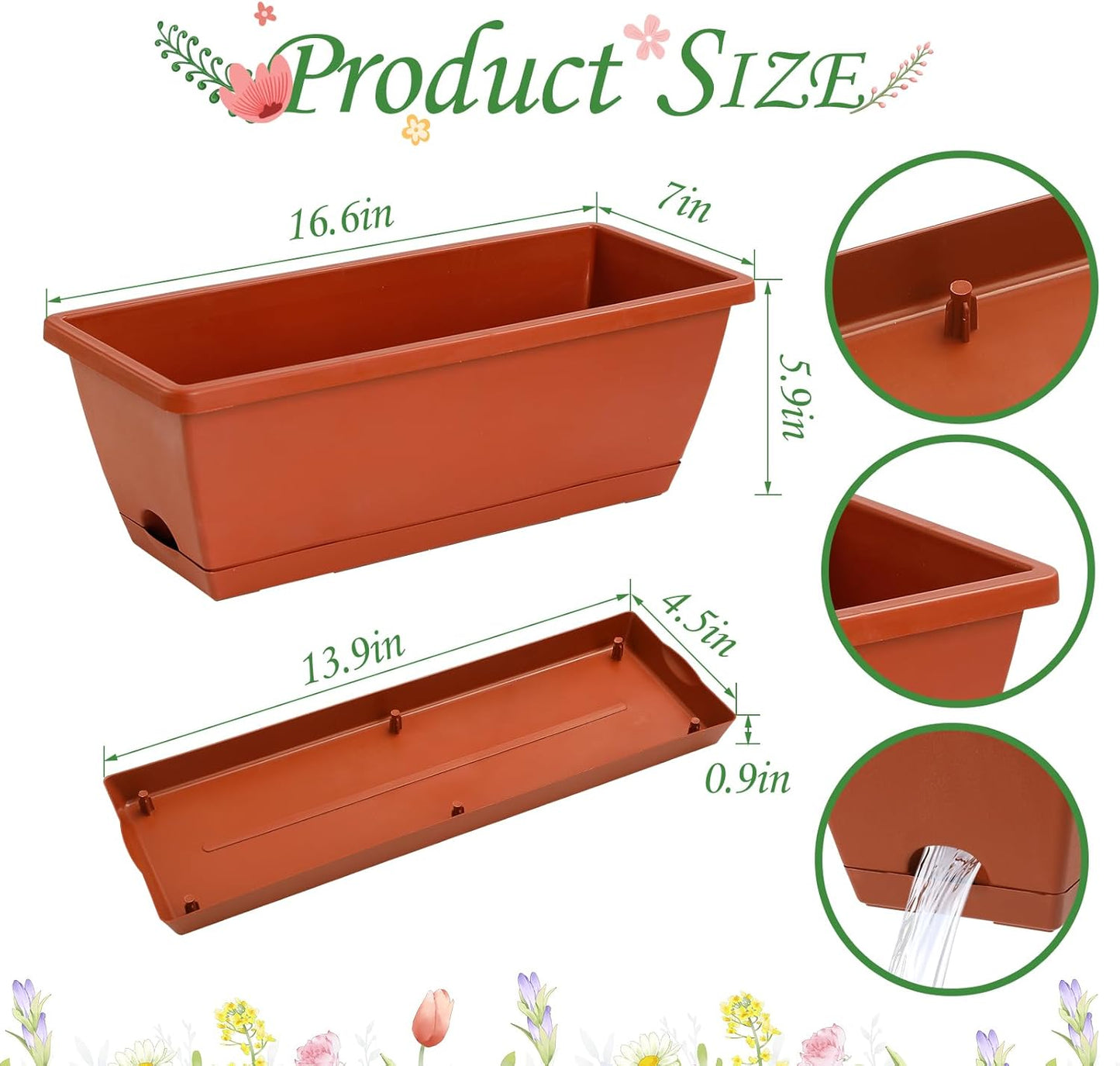 12 Pzas Cajas Jardineras 17pulg con Drenaje