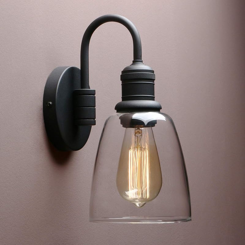 Aplique pared lámpara industrial varilla ganso vidrio negro