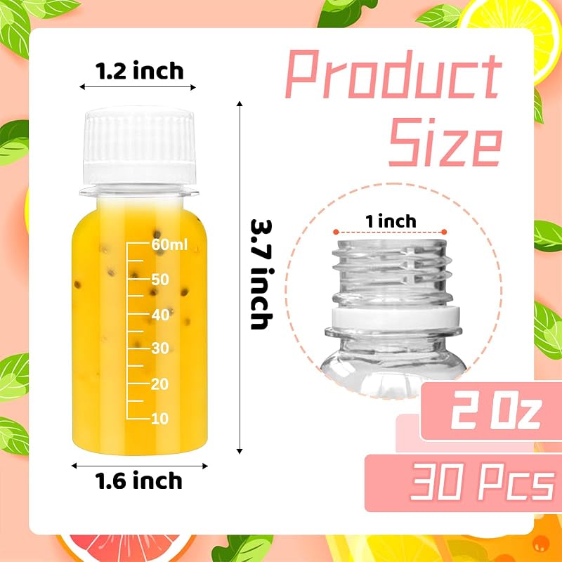 30 Botellas 2oz Plástico Reutilizable para Jugo Café Licuados