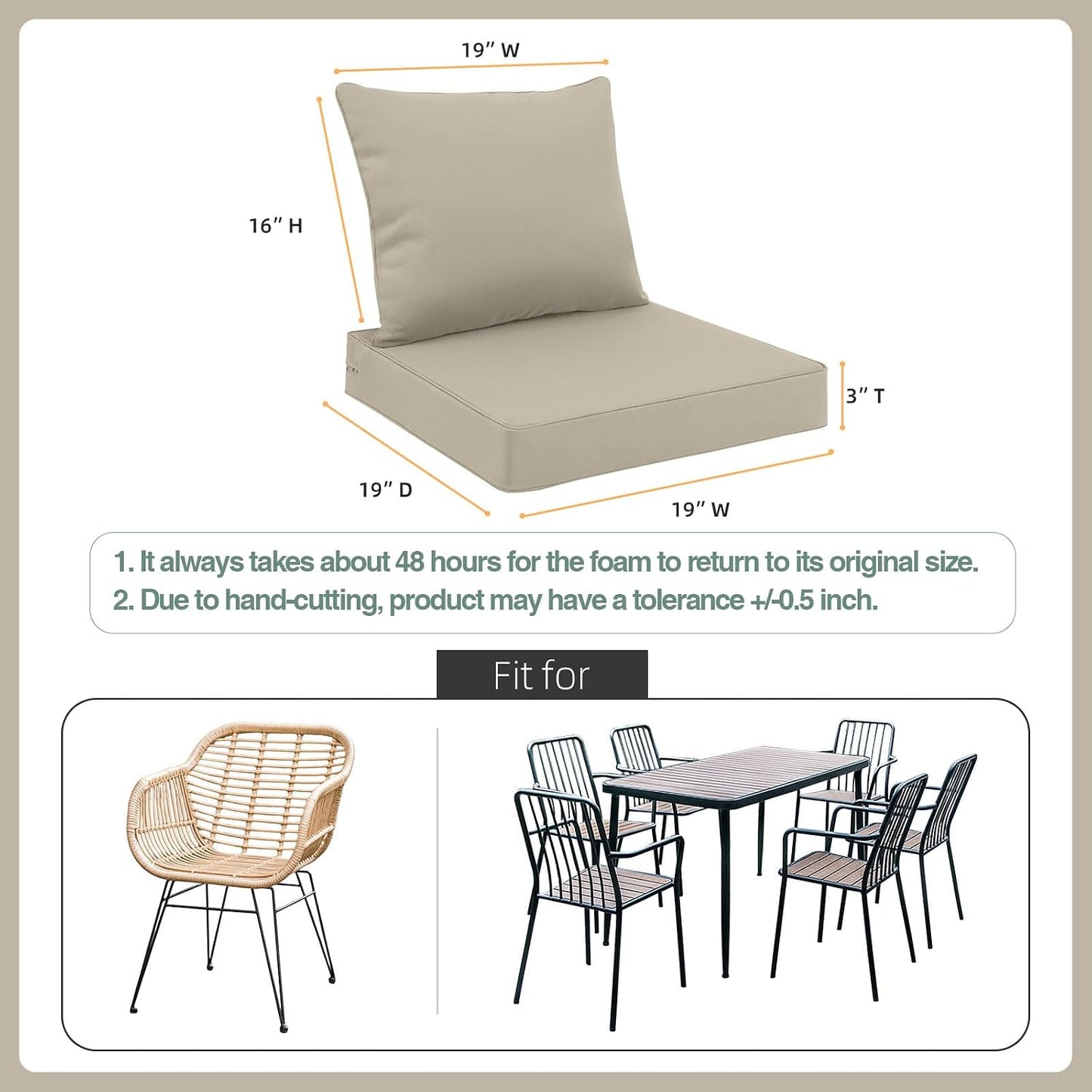 Set cojines asiento exterior 19x19" impermeables