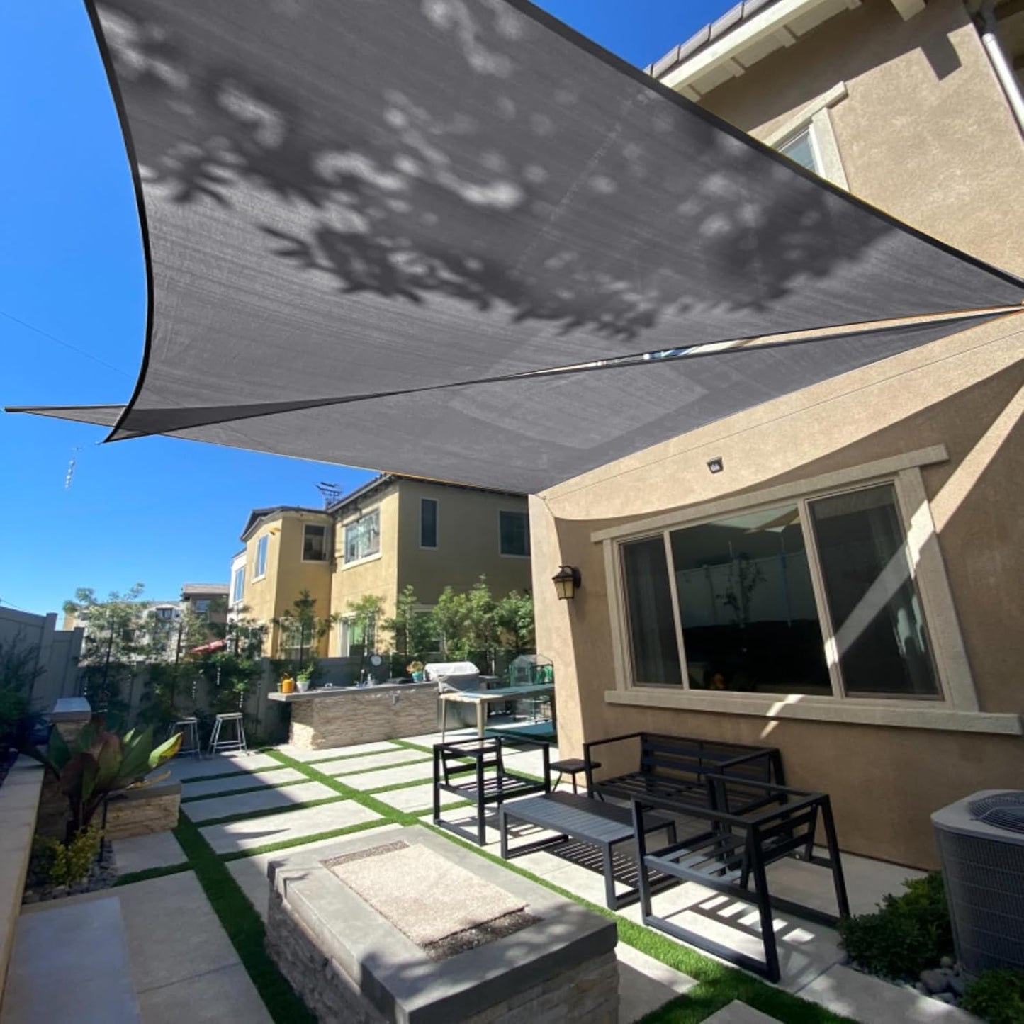 Toldo triángulo UV permeable exterior 12x12x12 pies gris