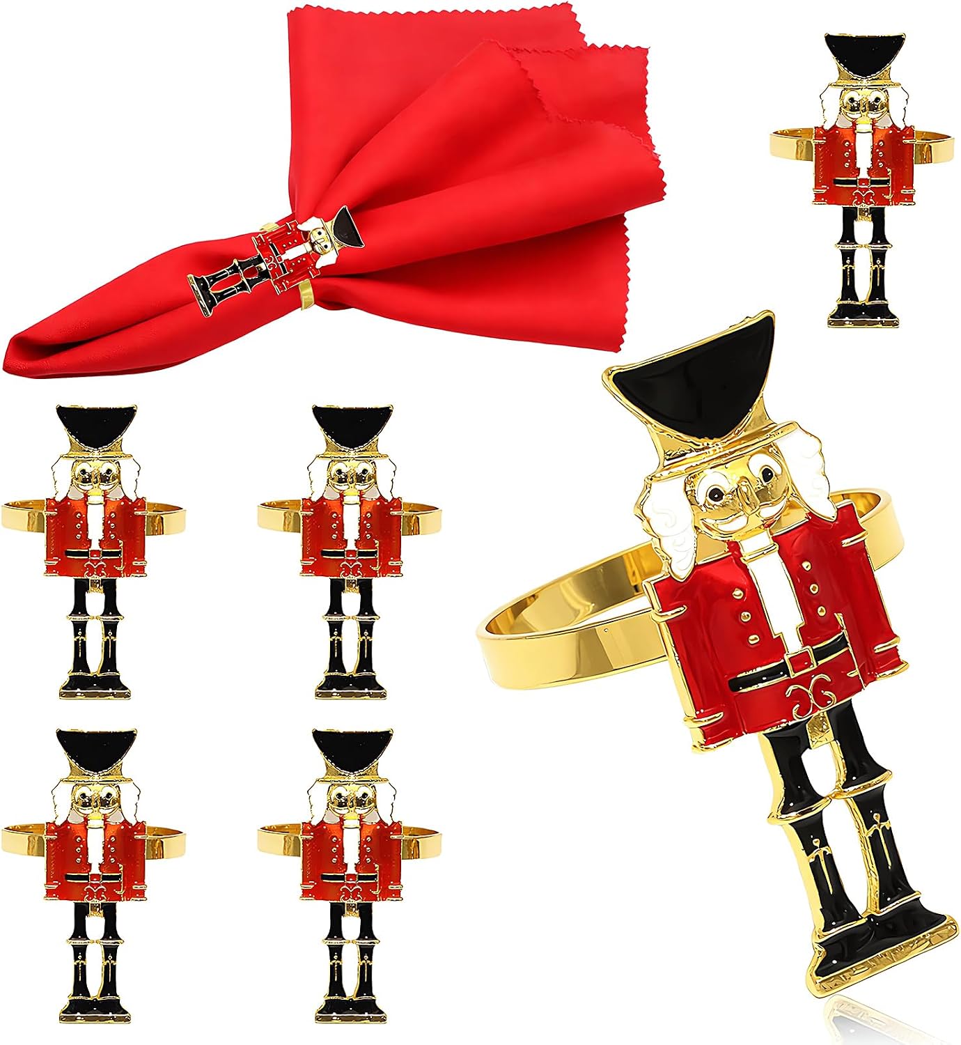 6 Pzas Servilleteros Navidad Cascanueces Dorados Sólidos
