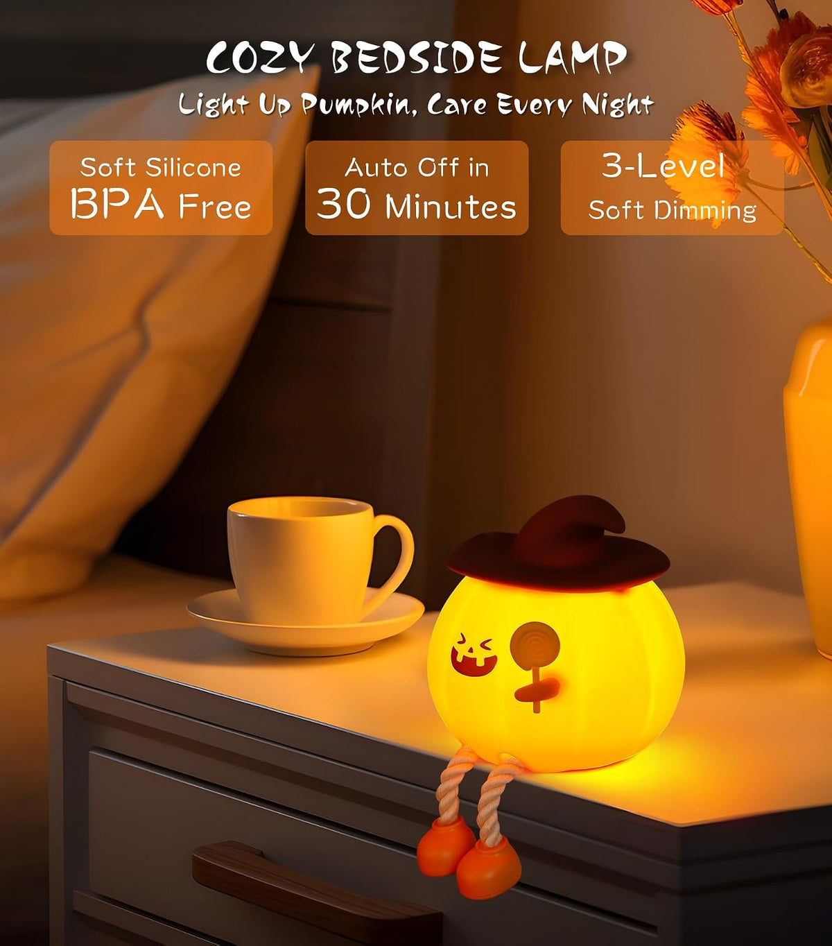 Luz nocturna calabaza para niños con LED recargable táctil