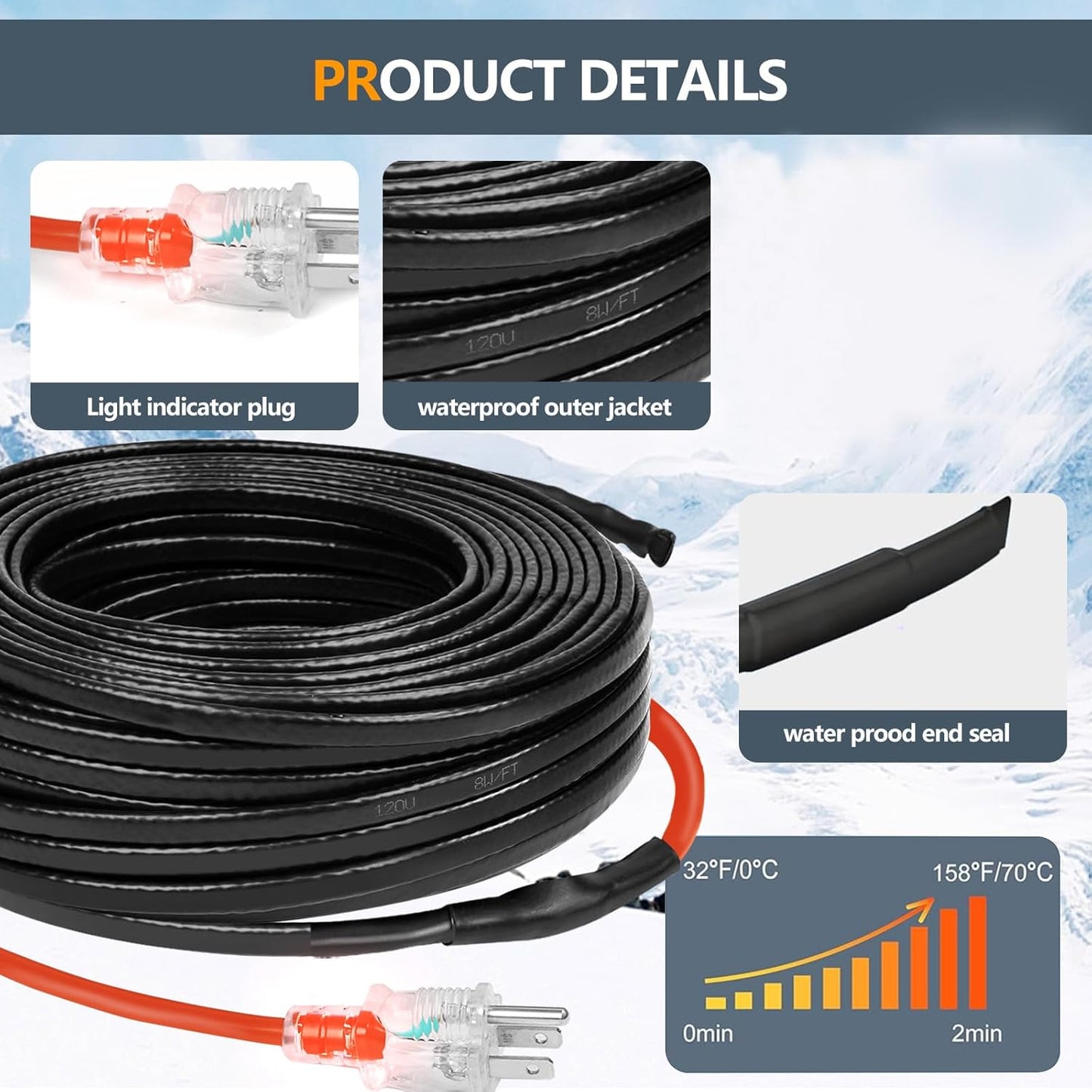 Cable calefactor tuberías protección congelación -40 ℉