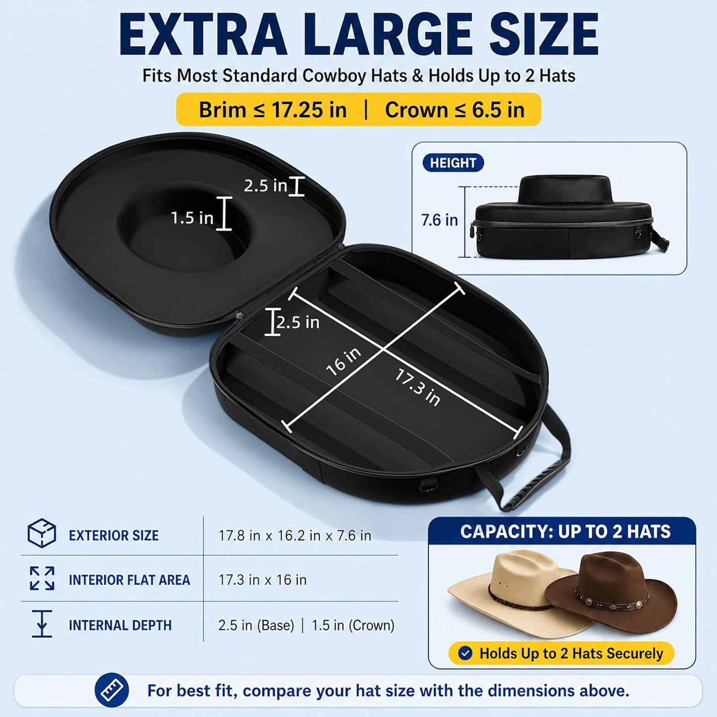 Caja rígida para sombrero vaquero viaje impermeable