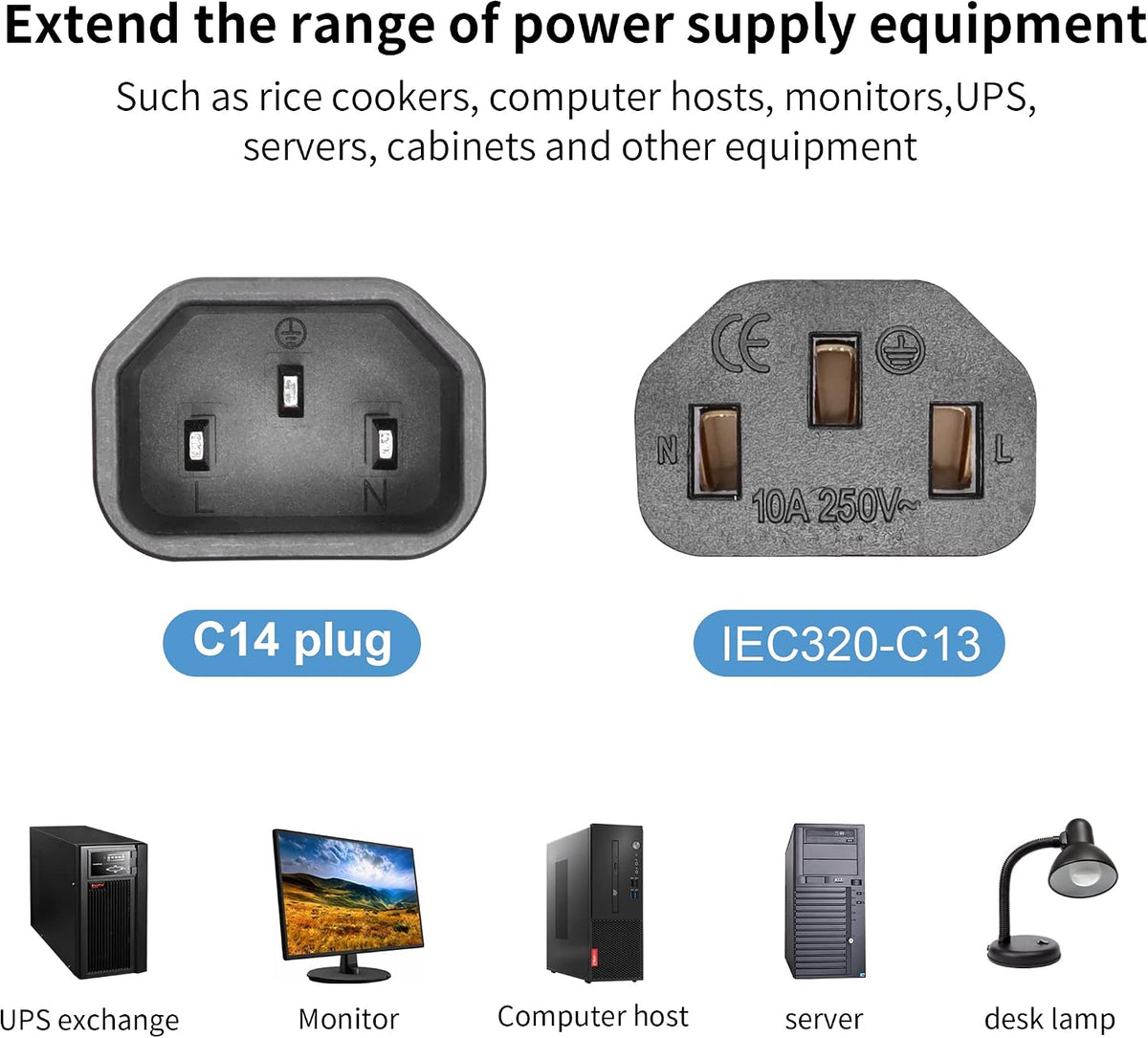 Adaptador C14 a C13 90 grados 2 Pzas