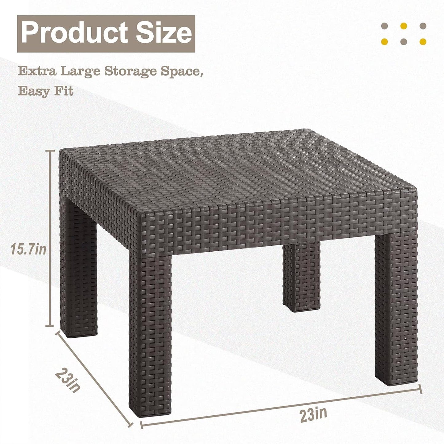 Mesa auxiliar cuadrada resina para patio 22.8pulg color moca