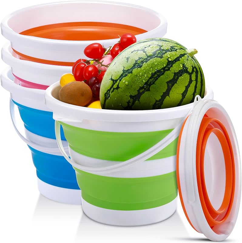 4 Cubos Plegables 5L con Asa para Hogar y Camping