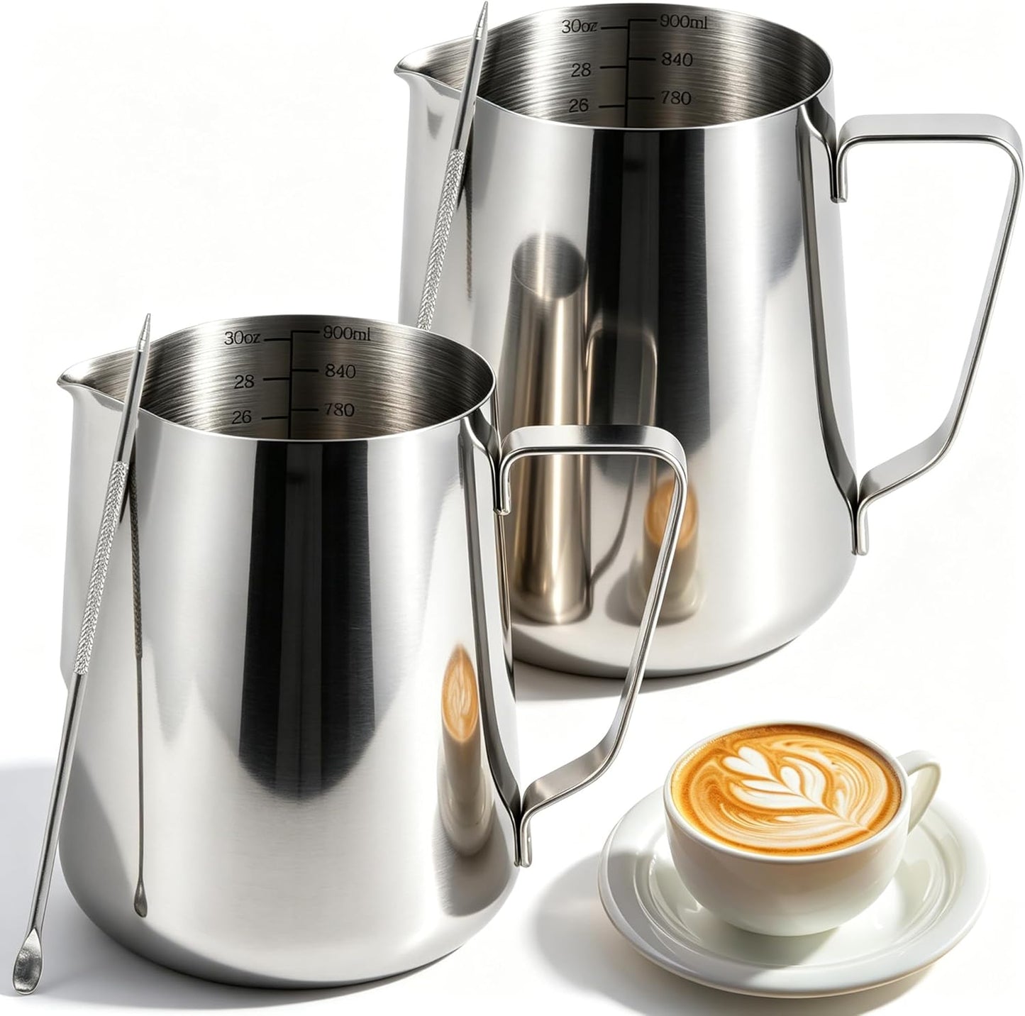 2 Jarras Espuma Leche Acero Inox 30.4oz para Café Capuchino