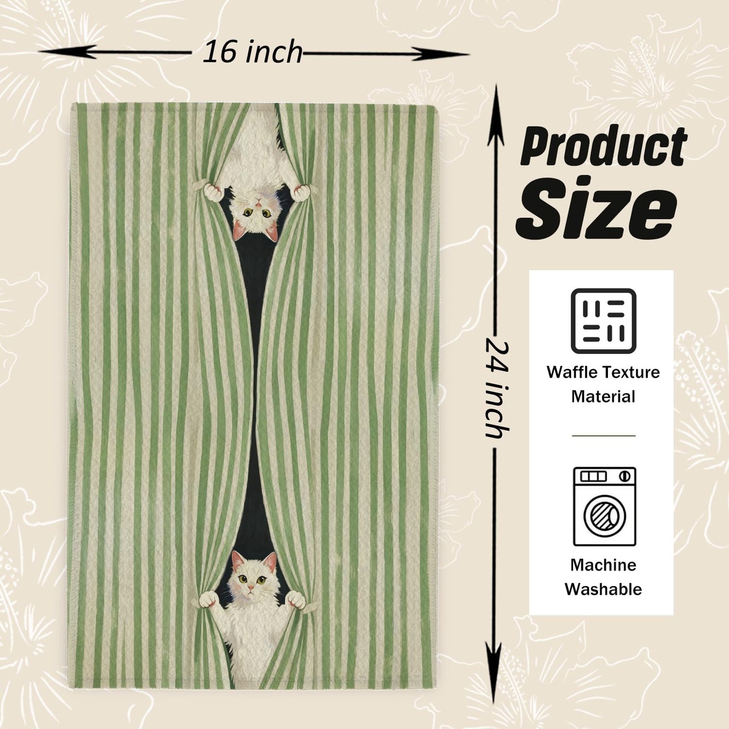 Toallas de cocina con diseño de gato a rayas verdes 16 x 24 pulgadas