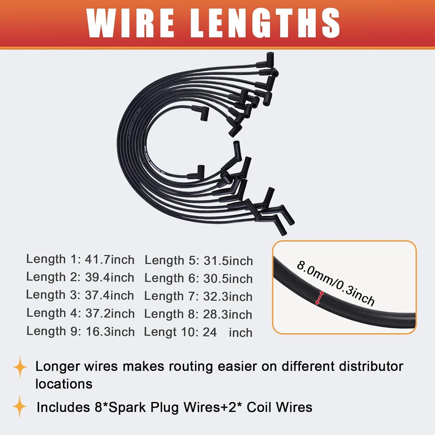 Set cables bujía silicona 0.315pulg negro Ford