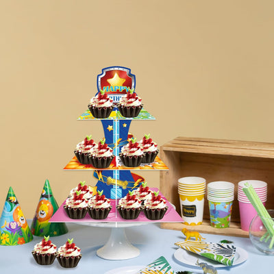 Soporte para cupcakes de perro de dibujos animados, decoración de cumpleaños de 3 niveles