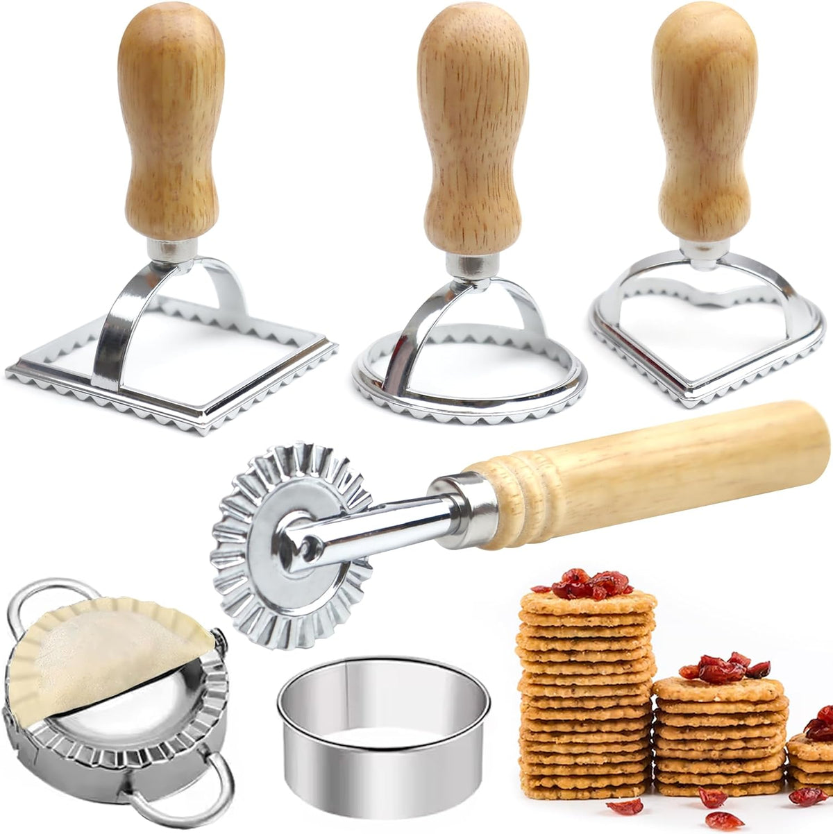 Cortador ravioles rueda rodillo set 6 mango madera