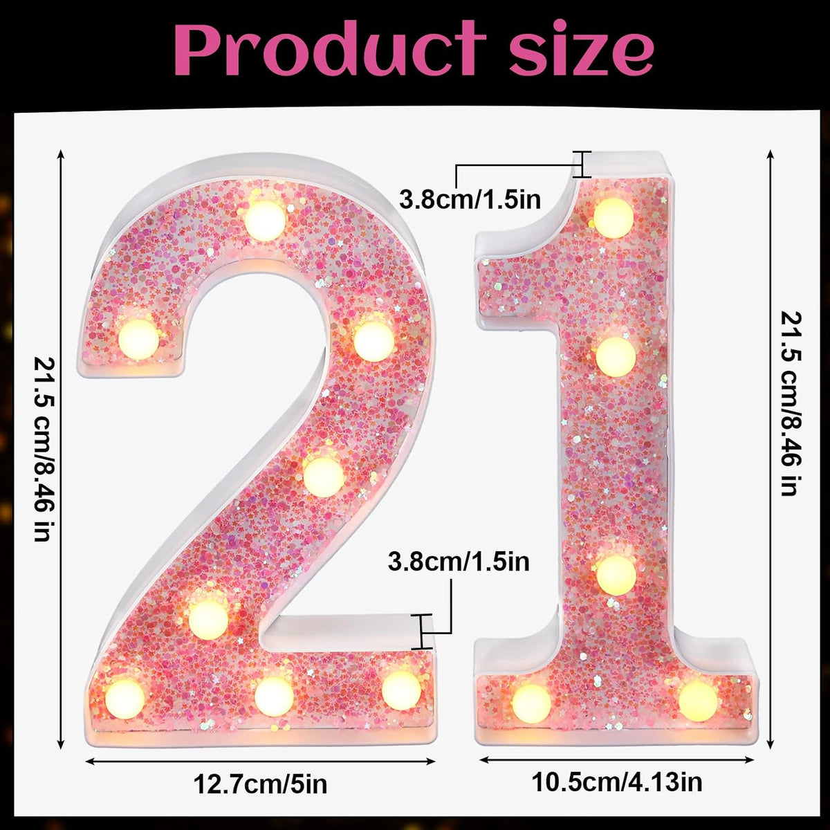 Letrero LED con números 1 y 2 rosa brillante para fiestas