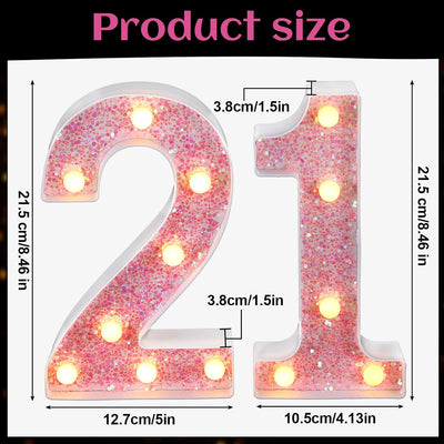 Letrero LED con números 1 y 2 rosa brillante para fiestas