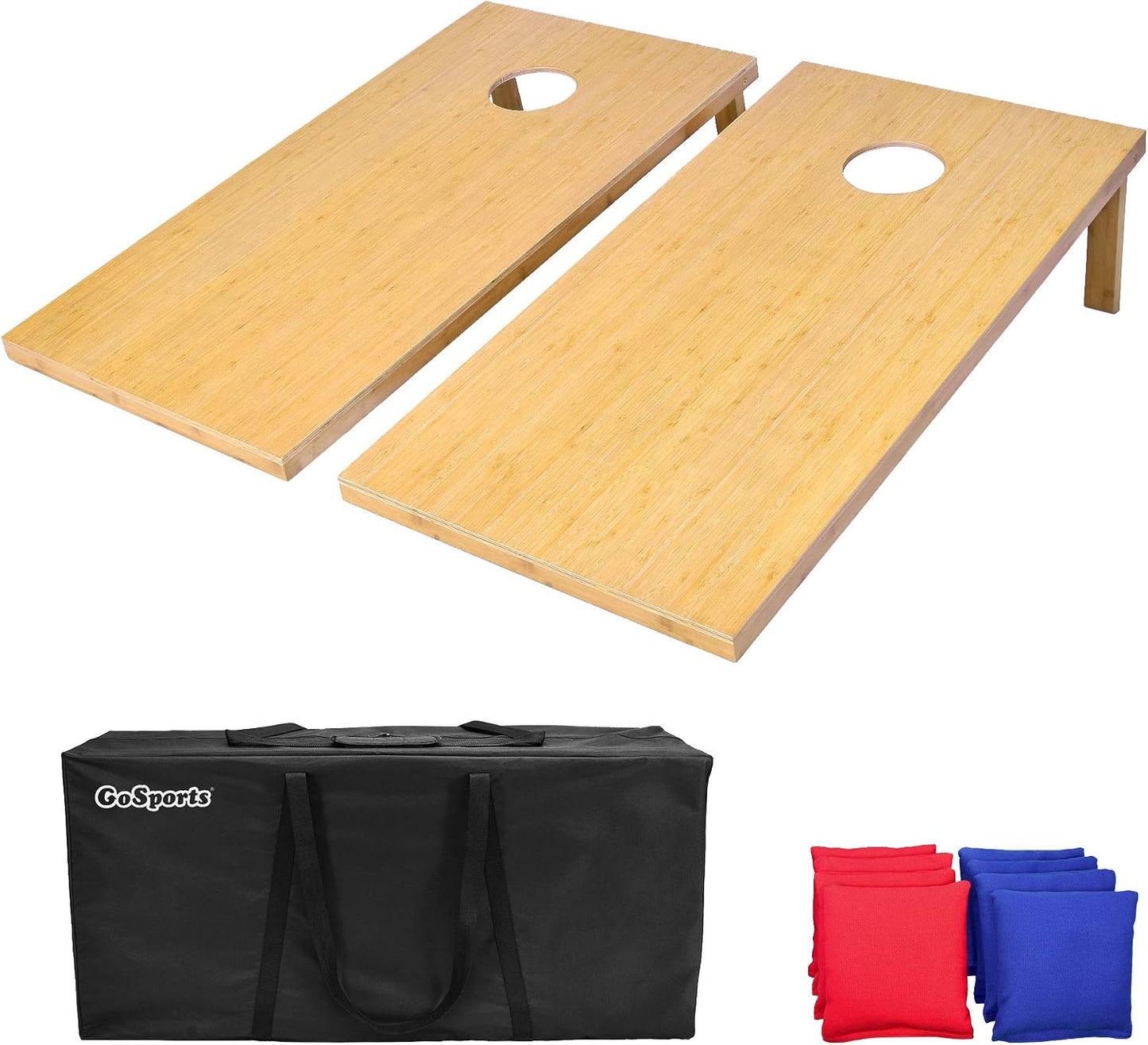Set Cornhole bambú 8 bolsas frijoles estuche transporte