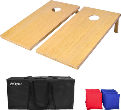 Set Cornhole bambú 8 bolsas frijoles estuche transporte