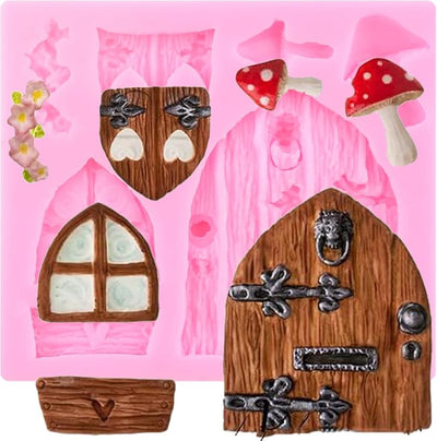 Moldes silicona fondant decoración pasteles hadas puerta ventana