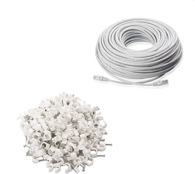 Cable Ethernet Cat6 largo 150pies blanco con clips organiz.