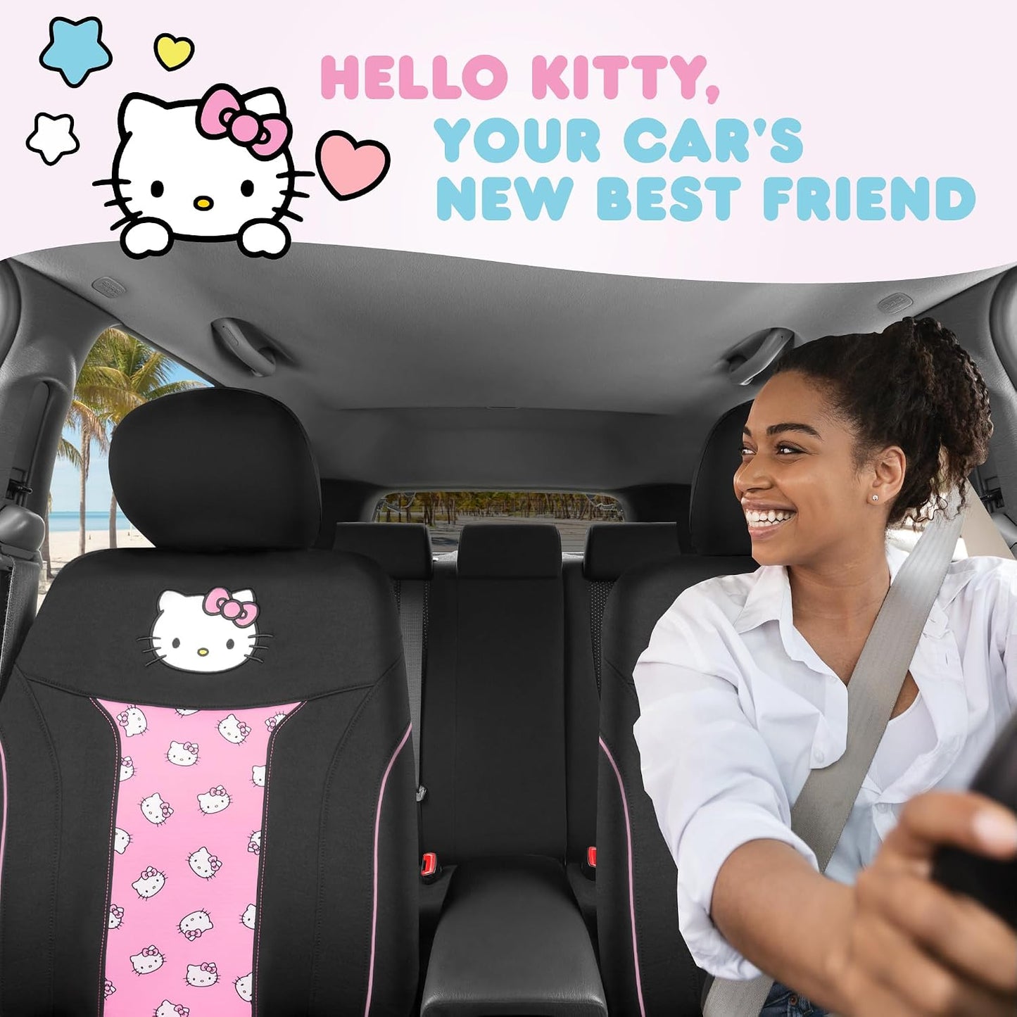 Fundas asiento coche Hello Kitty rosa poliéster duradero