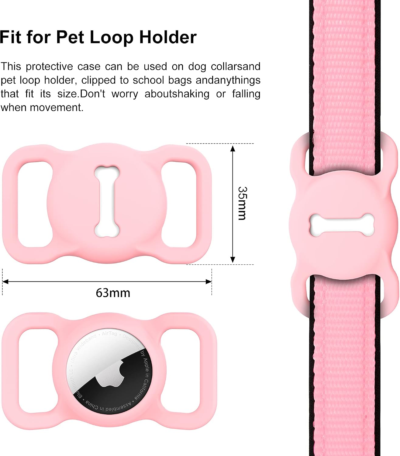Soporte Airtag para collar de perro y gato con patrón hueso rosa