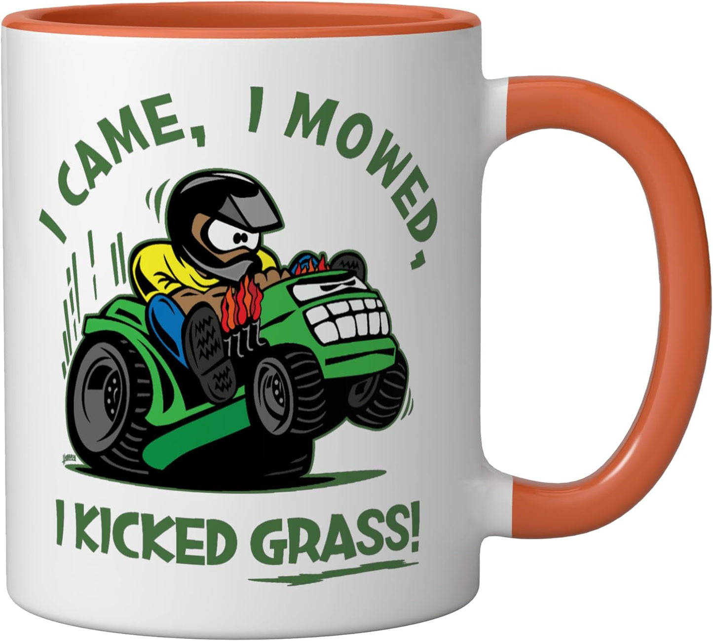 Taza Cerámica Corto Corte Césped Dibujo Naranja/Blanco