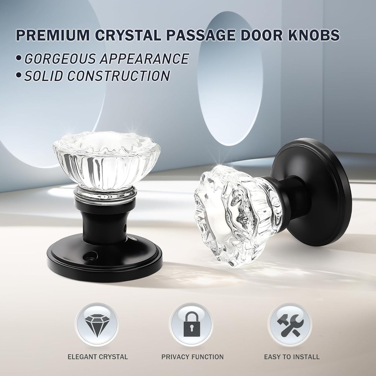 Pack 10 pomos puerta estilo cristal acabado negro mate
