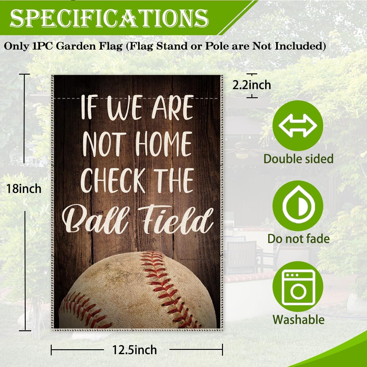 Bandera jardín béisbol softbol 12x18" doble cara