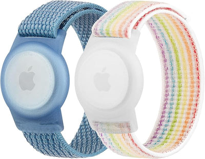 Pulsera antipérdida AirTag nylon ajustable arcoíris azul