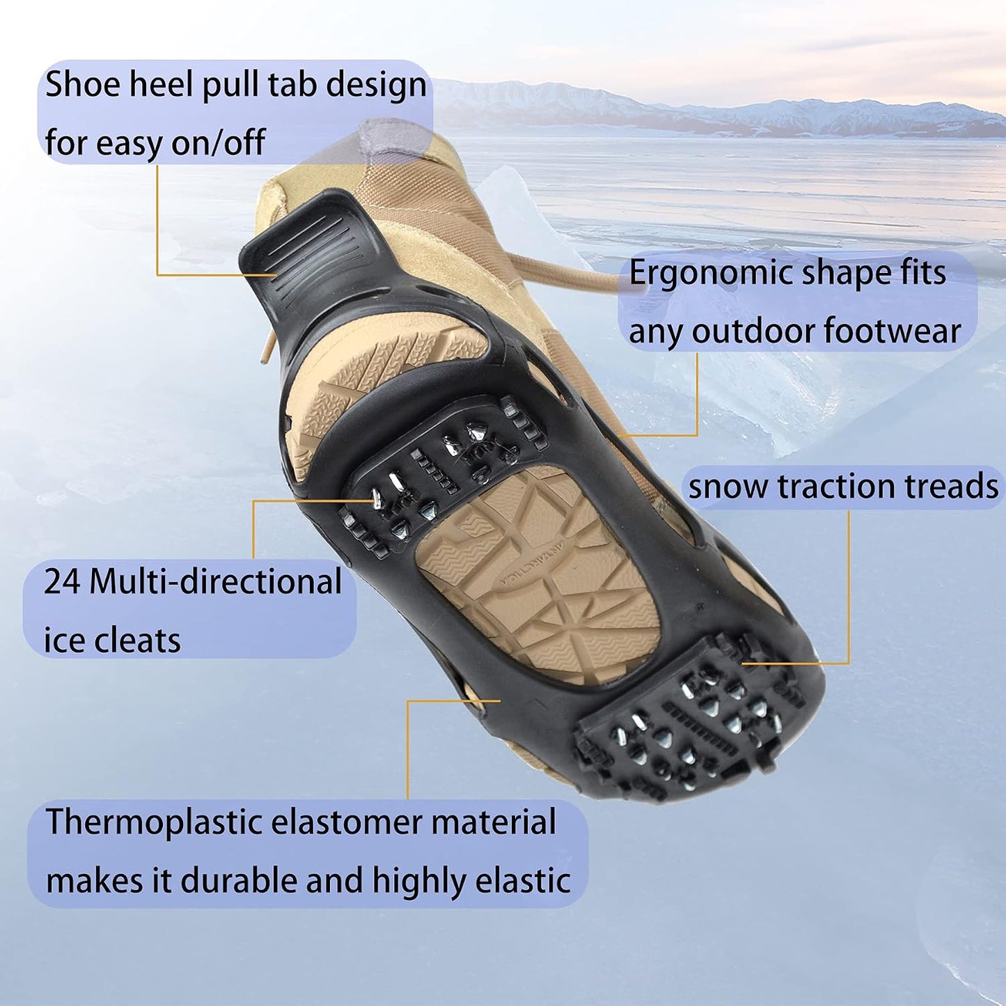 Crampones antideslizantes para zapatos y botas con 24 tachuelas