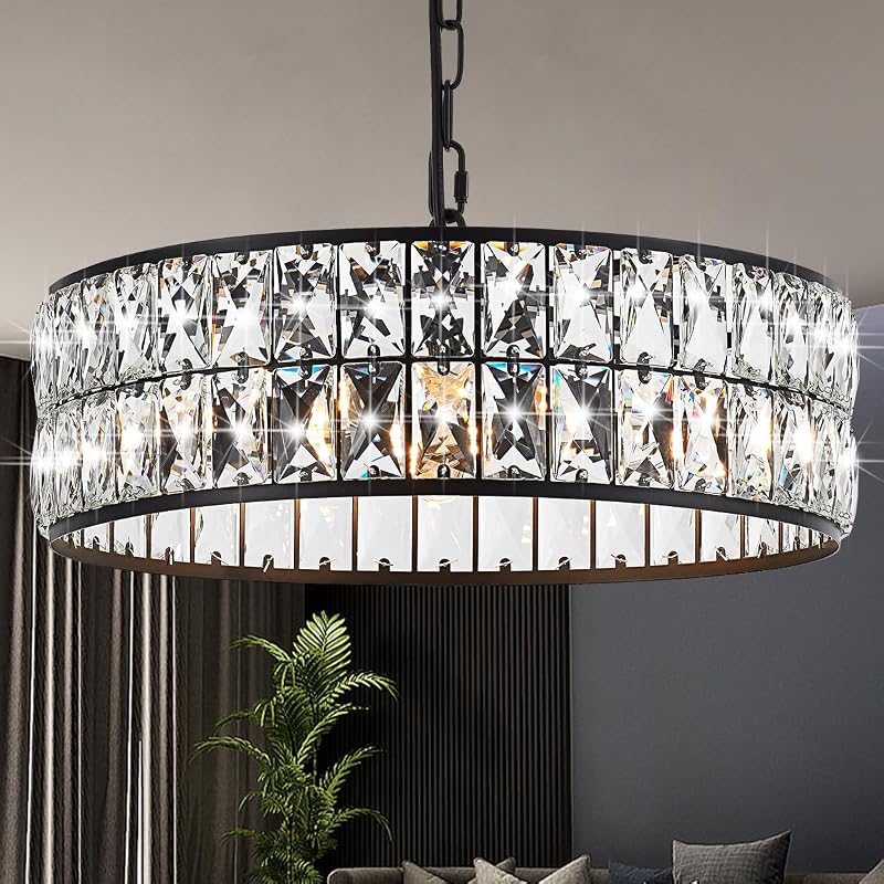 Candelabro cristal 4 luces negro para comedor y sala