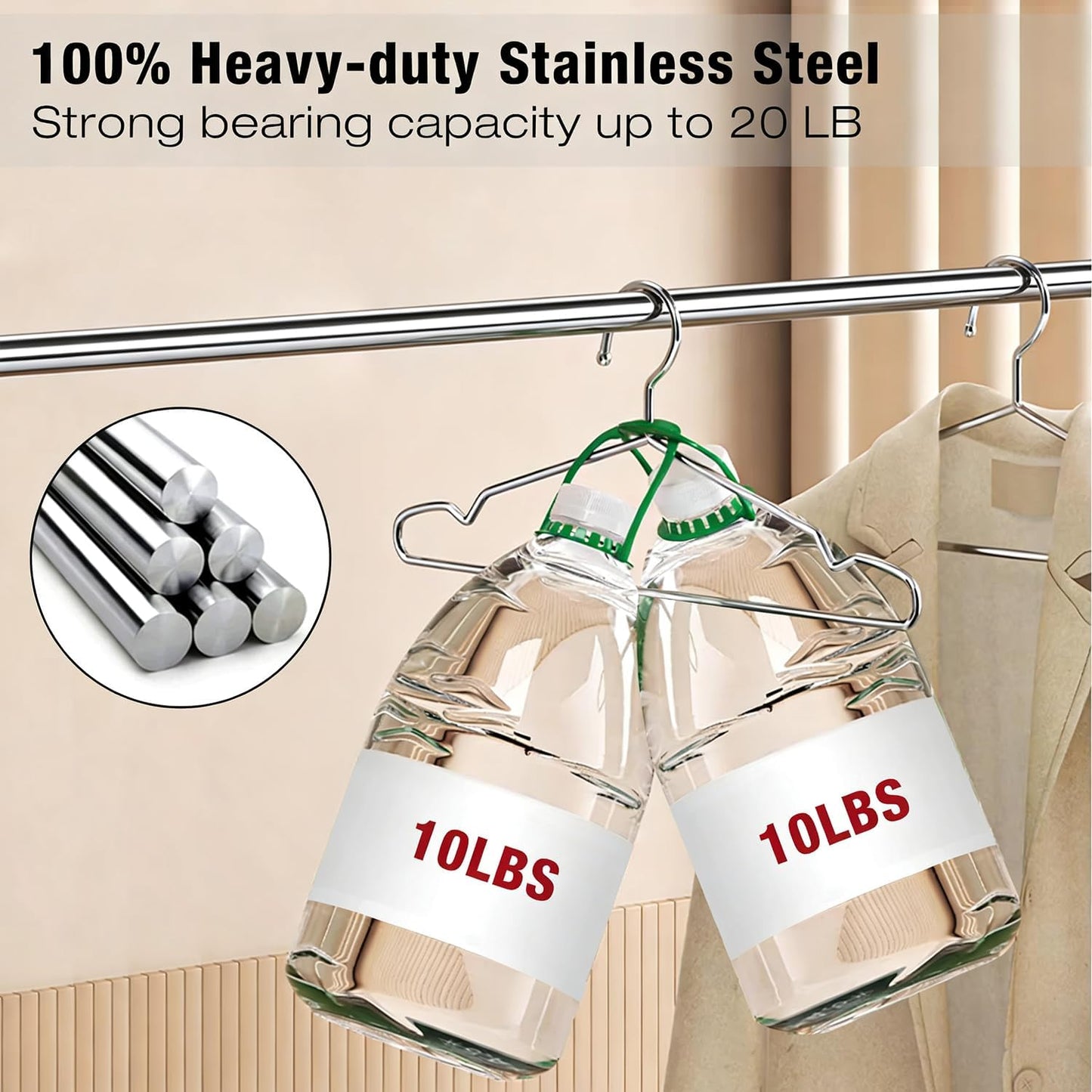 40 Perchas Metal 17.7" Gancho Acero Inox Antiderrap