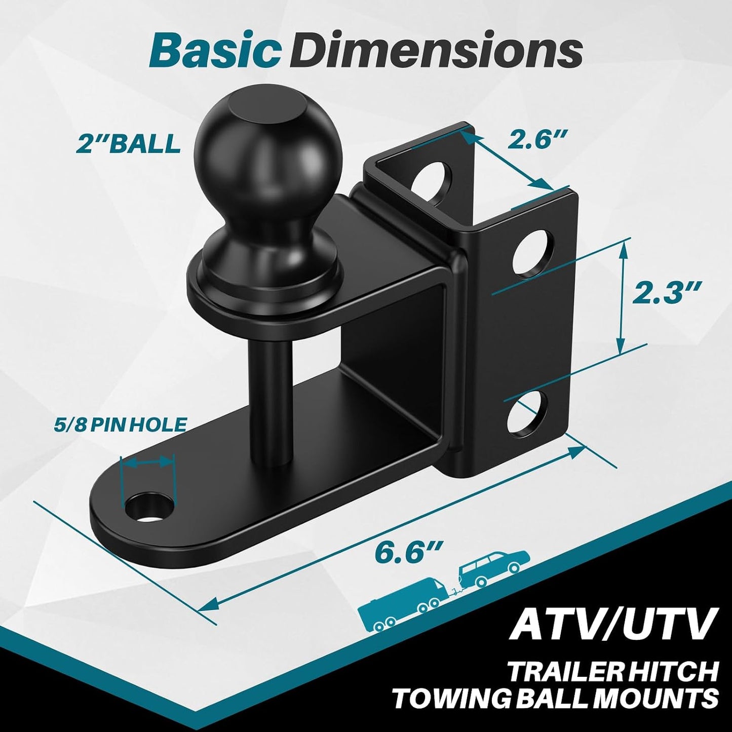 Enganche remolque 3en1 ATV/UTV bola 2" 2000lb asa wincha
