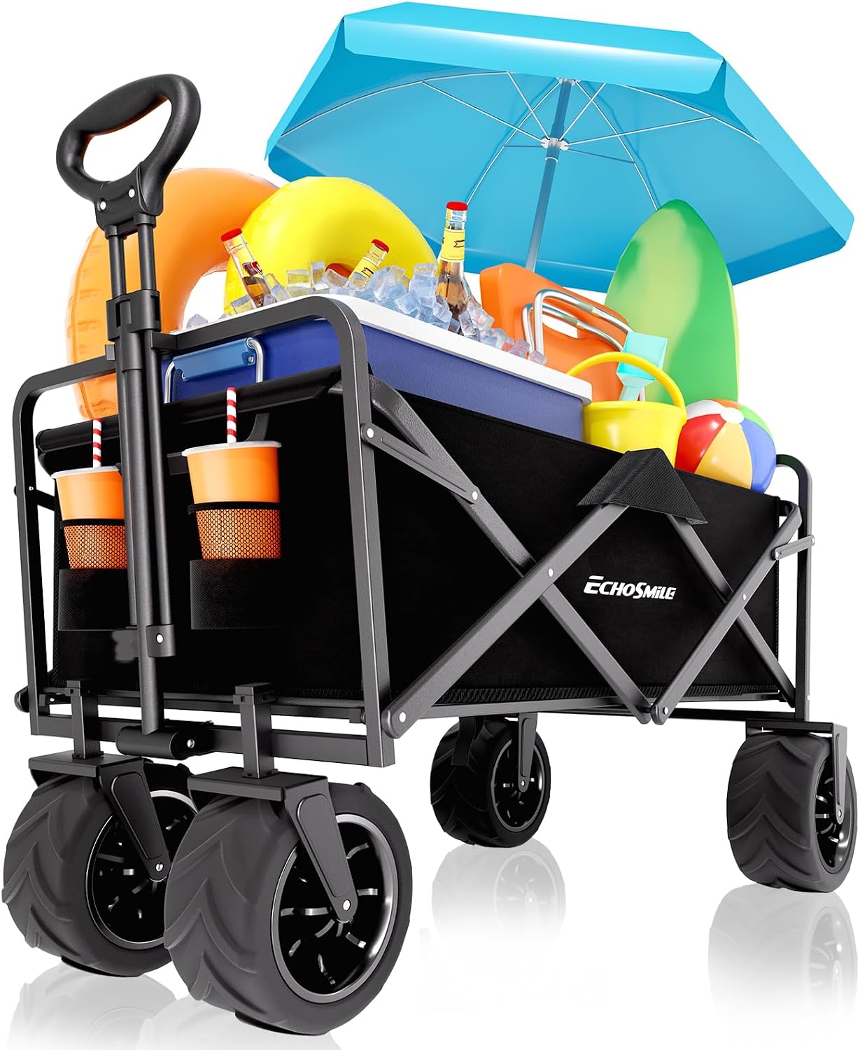 Carro plegable resistente 350lb para acampar negro