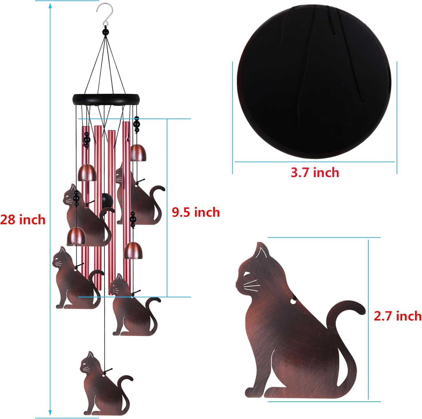 Campanillas viento gato 28" decoración interiores