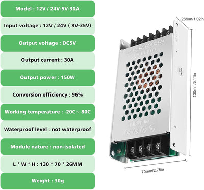Convertidor CC 12V 24V a 5V 30A 150W mini módulo