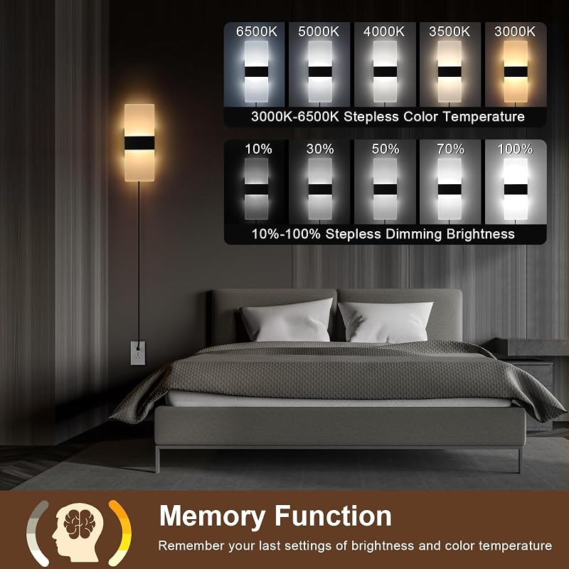 Aplique pared LED acrílica 12W control remoto 3000K-6500K