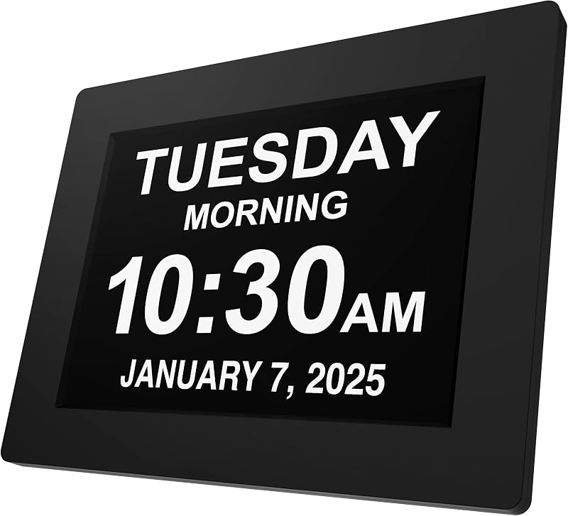 Reloj digital negro 8pulg con día fecha alarmas