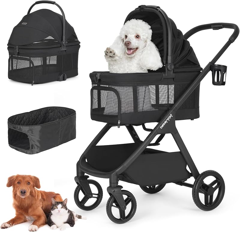 Cochecito mascotas 3en1 plegable 55lb negro ruedas todo