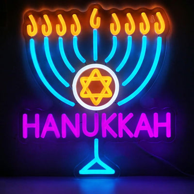 Letrero neón Hanukkah decoración hogar estrella David