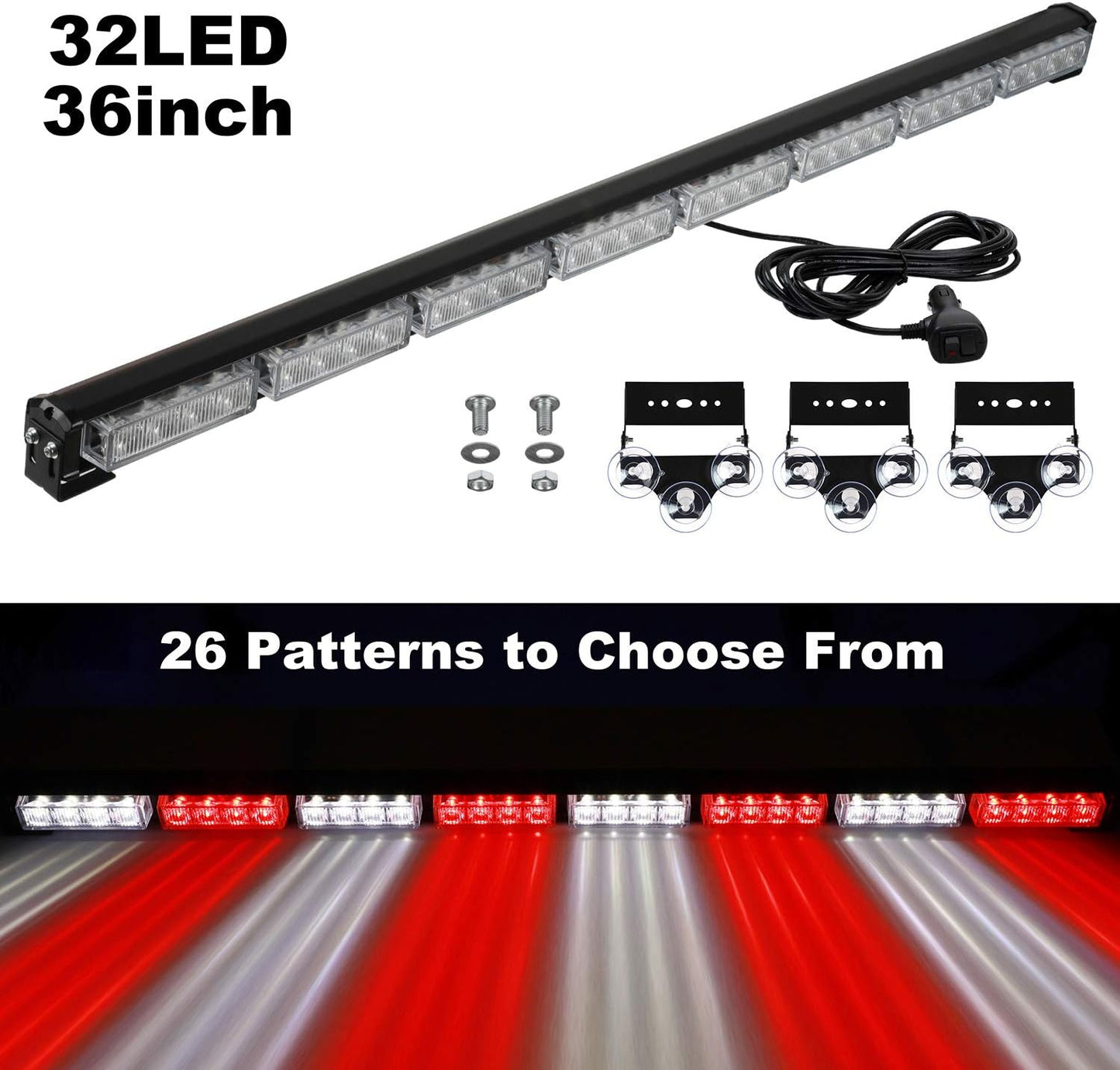 Barra luz tráfico 36pulg 32led estroboscópica seguridad