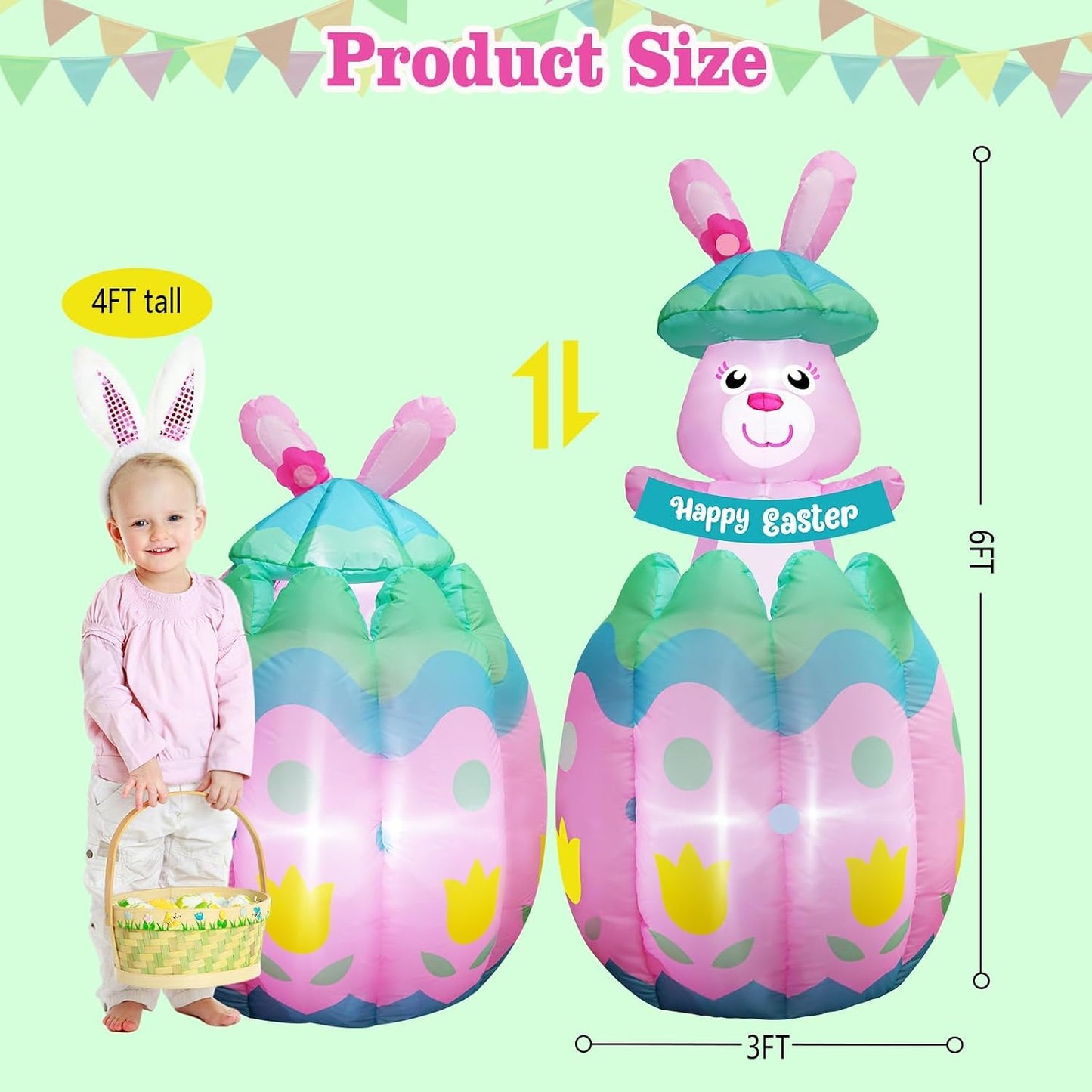 Inflable Pascua 6ft Conejo con LED para exterior e interior