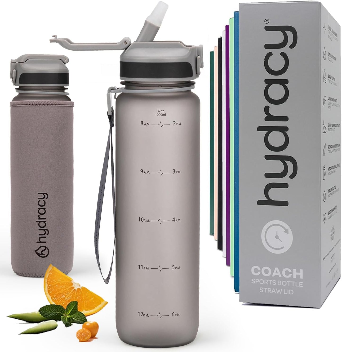 Botella agua 32oz sin BPA con pajita y funda