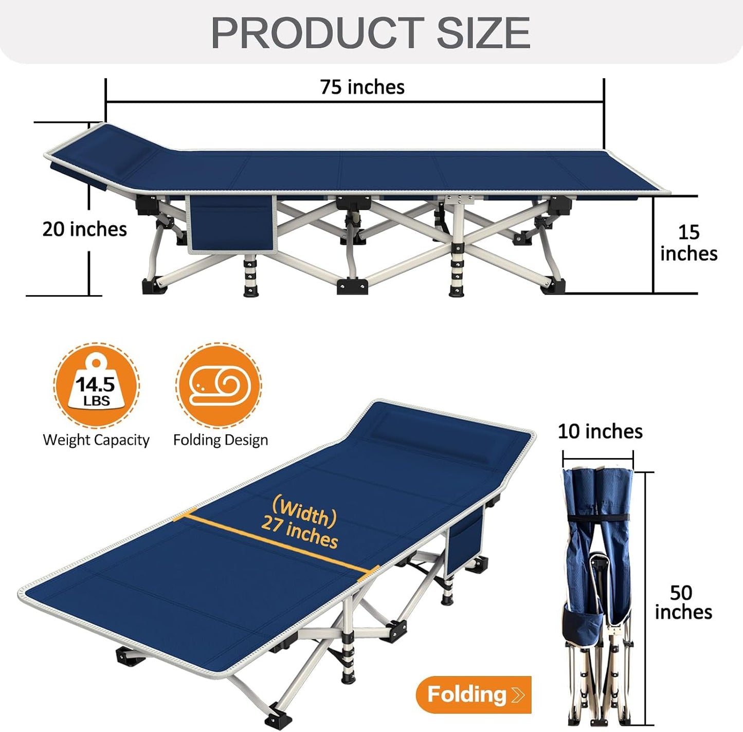 2 Catres Camping con Colchón Plegable Resistentes para