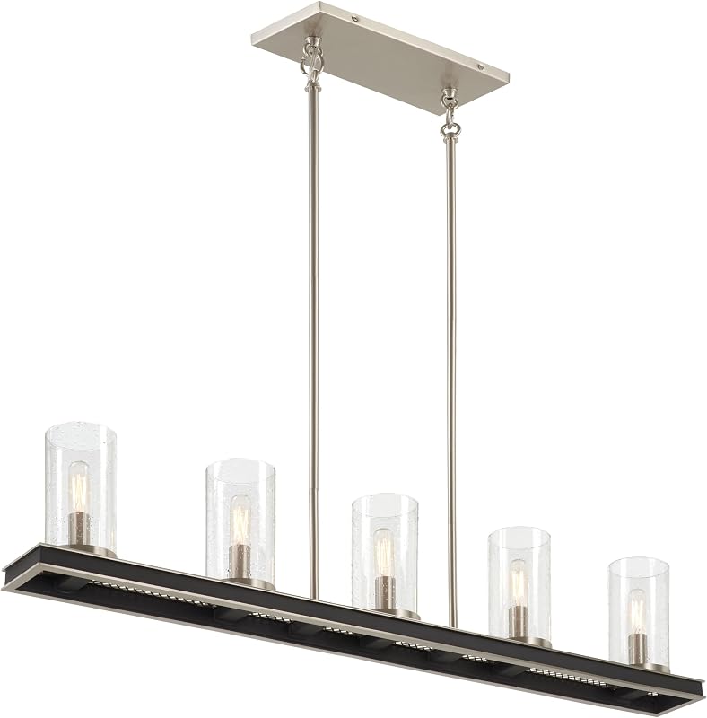 Colgante lineal malla metálica vidrio semillado 5 luces